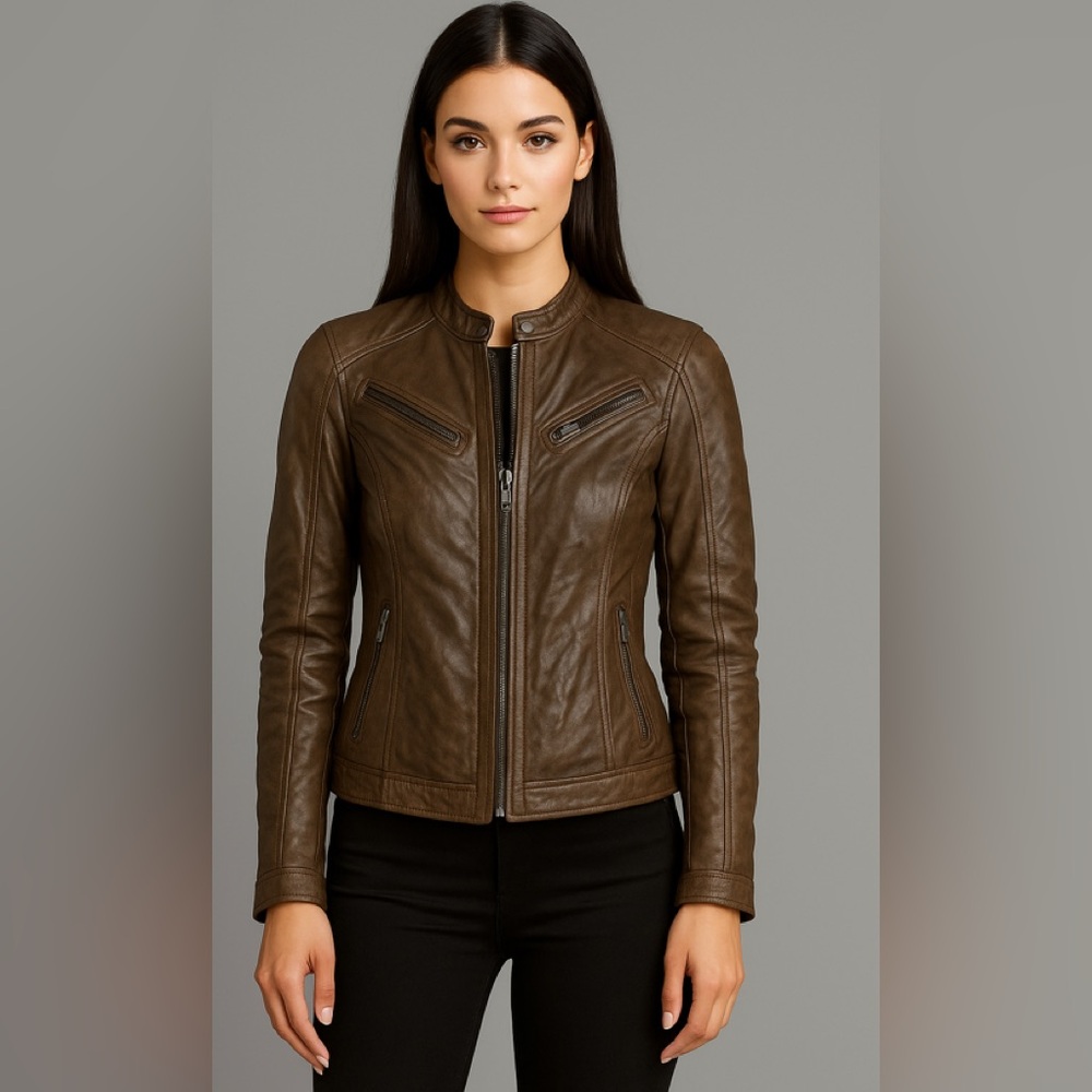 Anthropology Brown Moto Hannah Jacket L Faux Leather AMAZING NWT R $120